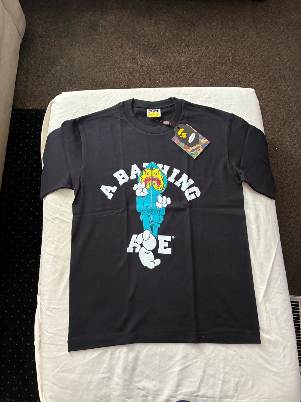 Bape Black Kids T-Shirt with Blue & Yellow Ape Graphic
